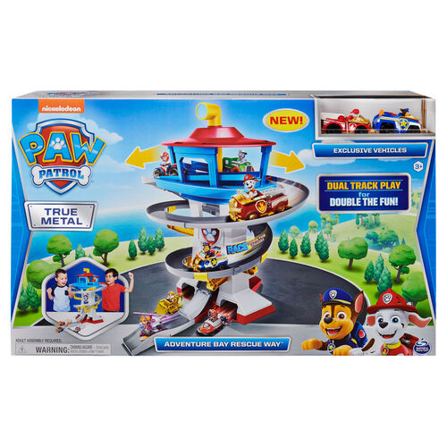 Paw Patrol True Metal Adventure Bay Rescue Way Toy Playset with 2 Exclusive Die-Cast Vehicles,